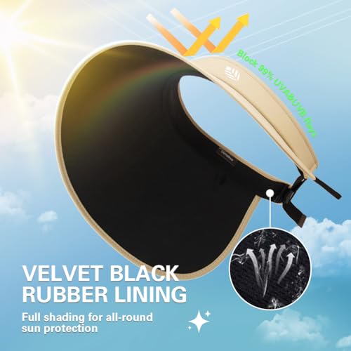 Image of Venzina UPF 50+ Sun Visor Hat for Women Ultra Wide Brim Outdoor Sun Hat UV Protection Hat Blackout Liner Design Packable Travel Hiking Hat Adjustable Elastic Closure Fashion Beach Hat