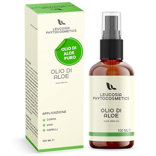 Leucosia Olio di Aloe Vera 100% Naturale, 100ml, Olio Idratante e Lenitivo Corpo, Viso e Capelli, Trattamento Dopo Sole Aloe Vera per Scottature e Pelle Secca, Nutriente, Antiossidante e Rigenerante