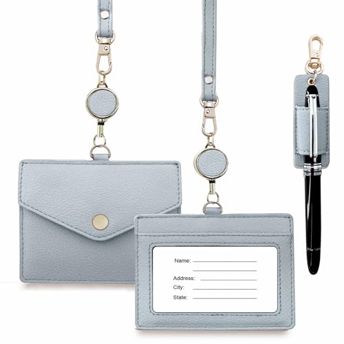 Boshiho オフィスランヤード、PUレザーランヤードネックストラップ ユニ 強力なクリップとキーチェーン付き 鍵、IDバッジホルダー、USBまたは携帯電話用