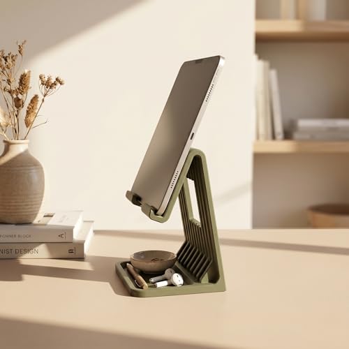 Image of Universal Tablet Stand with Storage Tray | 3D Printed Desk Holder Compatible with iPad Pro, iPad Air, Samsung Galaxy Tab & Tablets up to 15 mm Thickness | Modern Organizer Stand