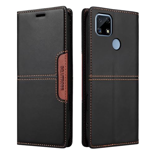 Netany Compatible con Funda para teléfono OPPO Realme C15 / Realme C25,Funda Protectora de Soporte Plegable de Cuero PU,con Bolsillo [Cierre magnético] Cartera Flip Funda de teléfono (Negro)