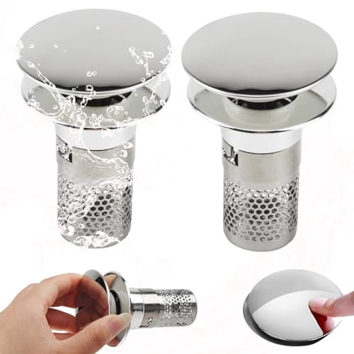 DBALL 2 Piezas Tapón de Desagüe Universal para Lavabo Tapones de Desagüe Ajustables de 32-40mm Núcleo de Rebote de Acero Inoxidable Adecuado para Fregaderos de Baño y Cocina