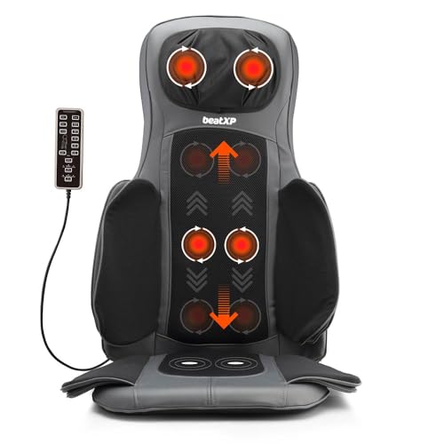 beatXP PowerHeal Go Car Seat Massager Chair for Full Body Pain Relief with Infrared Heat Therapy, Body Massager Chair with Shiatsu, Kneading and Vibration Back Massager Machine for Pain Relief