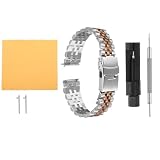 QUARKZMAN Correa reloj malla acero inoxidable 18mm, banda metálica universal liberación rápida con cierrespliegue doble seguro, bandas reemplazo para hombres y mujeres, plata/rosa oro