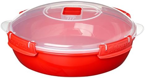 Sistema Microwave Heat and Eat 3 Pack, Red/Clear, Pack of 3 & Round Microwave Dish, Red, 1.3 L