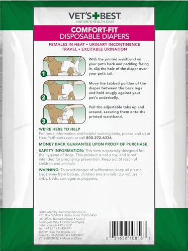 Vet's Best Comfort Fit Hundewindeln – Einweg-Windeln für Hündinnen – saugfähig mit auslaufsicherer Passform – Größe L/XL (59,9–80,9 cm Taille) – 30 Stück