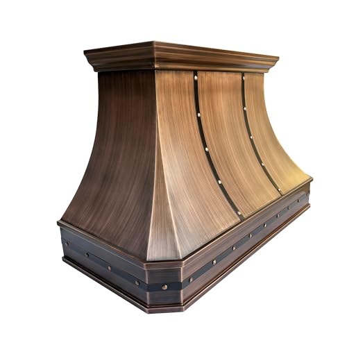 Image of SINDA Hand Hammered Copper Vent Hood, Includes Professional Liner, Internal Motor and Lighting, Luxury Design, Easy Installation, 48 inchW x 30 inchH, Wall Mount, Smooth Texture-Antique Copper, In Stock