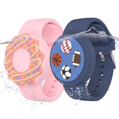 Image of Waterproof Air tag Bracelets for Kids (2 Pack) - Soft Silicone Hidden Air tag Wristband - Lightweight GPS Tracker Holder Compatible with Apple Airtag Band for Child (Light Orange /Dark Blue)