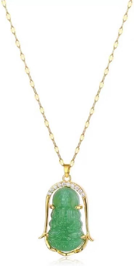 COLORFUL BLING Lucky Laughing Buddha Pendant Necklace Green Jade CZ Gemstone Amulet Jewelry for Women Men