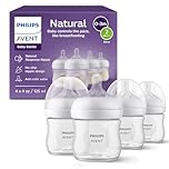 Philips Avent Natural Baby Bottles with Natural Response Nipples (Slow Flow, Flow 2), 4oz, 4-pack, SCY900/04