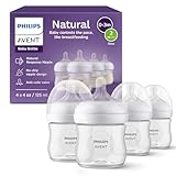 Philips Avent Natural Baby Bottles with Natural Response Nipples (Slow Flow, Flow 2), 4oz, 4-Pack, SCY900/04