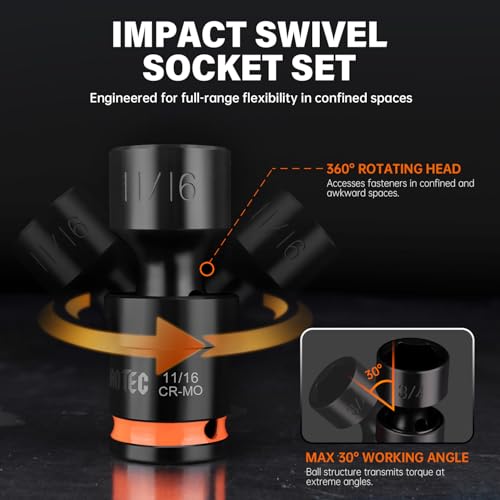 Image of 7pc 3 /8 inch Drive Impact Universal Swivel Socket Set