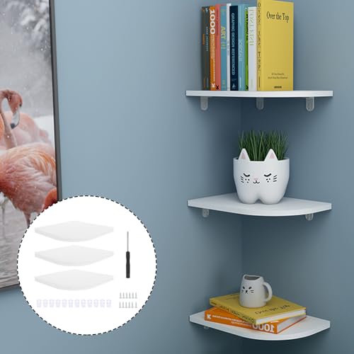 Estantería de esquina flotante para dar un toque moderno y guardar todo en el baño 8