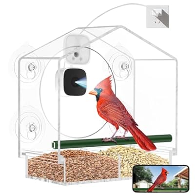 Window Bird Feeder with Camera, Smart Clear Birdfeeder for Outside, 2K HD Live View & AI Bird 10000+, Window Bird House Feeder with 6 Suction Cups
