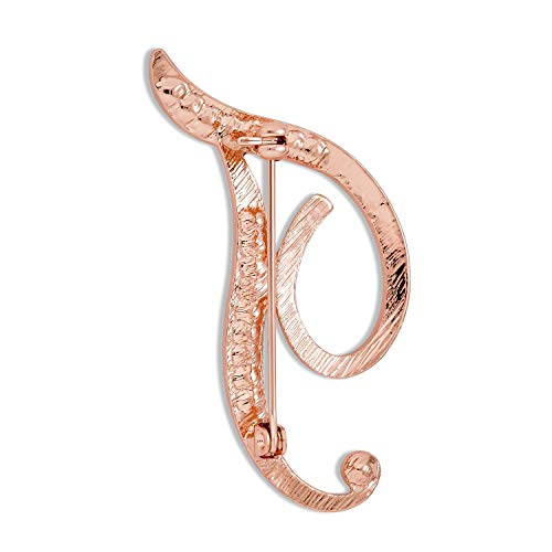 Image of Bling Jewelry Large Statement ABC Pave Crystal Cursive Script Monogram Letters Alphabet Initial T Scarf Lapel Pin Brooch For Women Rose Gold Plated