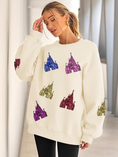 Magic Kingdom Sweatshirt for Women Magical Sweatshirts Colorful Castle Sequins Sweater Vacation Long Sleeve Tops - Image 6