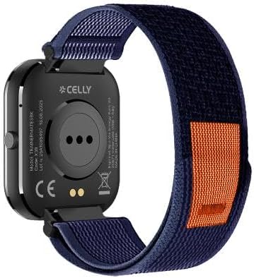 خلف view of Celly Trainermate Smartwatch with blue fabric strap