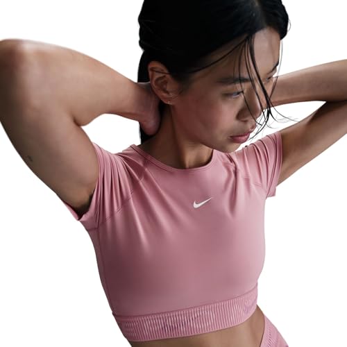 Nike Pro Women's Dri-FIT Short-Sleeve Cropped Graphic Top (HM6369-699, Elemental Pink/Bold Berry/Pink Foam/White)4