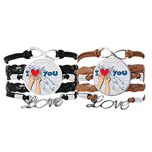 Bracelets en cuir I Love You : lot de 2 bijoux de poignet ajustables pour couple