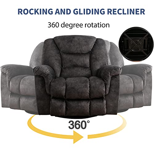 Anj Oversized Rocker Recliner Chair Manual 360 Degree Swivel Recliners Comfy Glider Rocking Chairs For Big Man Home Extra Wide Overstuffed Reclining Chair For Living Room, Grey #TOP2