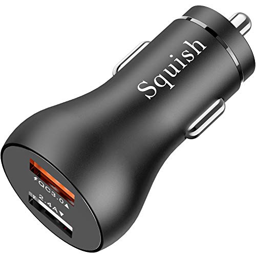 Car Charger, Squish Quick Charge 3.0 Car Charger Adapter, 5.4A 30W Dual USB Port Aluminum Alloy Fast Car Charger for iPhone XR/XS/X, Samsung Galaxy S10/S10+ S9/S9+, LG G6 / V30 and More | UL Listed
