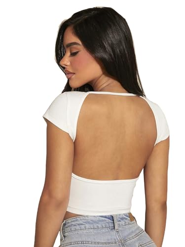 Image of Aahwan Royal Solid Slim Fit Tee Backless Western Stylish Short Sleeve Ribbed Crop Top for Women's & Girls