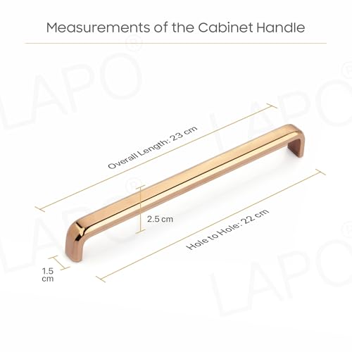 Image of LAPO 10 Inch Rosegold Pulls for Kitchen Cabinets & Drawers, Stylish Handles for Pooja Mandir, Wardrobe, and Almirah,Quick Fix Mounting(224mm, Rosegold Finish, Pack of 6)