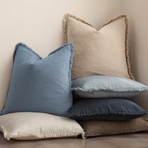 image for Foindtower Set of 2 Decorative Linen Fringe Throw Pillow Covers Cozy B