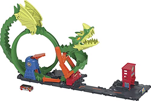 â€‹Hot Wheels City Dragon Drive Firefight Playset, Defeat The Dragon with Stunts, Connects to Other Sets, Includes 1 Hot Wheels Toy Car, Gift for Kids 3 to 8 Years Old