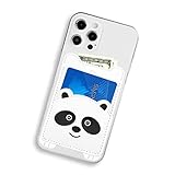 Cell Phone Wallet,White Leather Cute Panda, Secure Card Holder for iPhone, Android & Smartphones,Premium Leather,Adhesive Sleeve Pocket,Minimalist Design