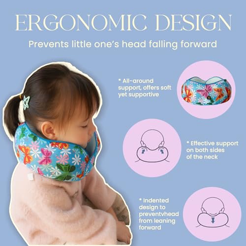 SKYTRAX® Certified Kids Safe Memory Foam Travel Neck Pillows for Kids and Toddlers Cute Cartoon Design, Car Seat & Airplane Head Neck Support, Adjustable Snap Buttons Washable Soft Cover (Butterfly) by SKYTRAX COMF - Image 5