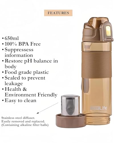 Image of ALKALINE Water Bottle 650ml | Bottle | Portable Water Bottle for Home, Office & Travel (Brown)