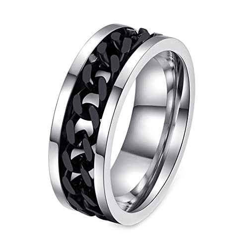 Epinki Bague Anti-Stress, 8MM Anneau Tournant Argent Noir Acier Inoxydable Homme Bague Anti Stress Taille 70 Cover