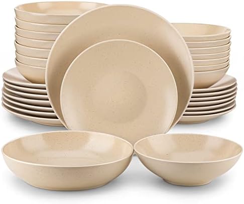 vancasso Sabine Stoneware Dinner Sets- Semimatte Sesame Glaze Crockery - 16 Pieces Dinner Service Set for 4, Include Dinner Plate, Dessert Plate, Pasta Bowl and Cereal Bowl, Multicolorful