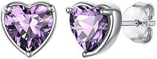 Silvora Birthstone Earrings for Women,925 Sterling Silver Studs,Cubic Zirconia Heart Earrings