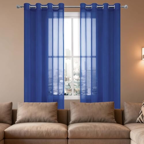 GOUBO Sheer Curtains for Living Room 180 x 240 cm Light Filtering Semi Transparent Curtains Decorative for Bedroom Livingroom Nursery Room, Navy Blue