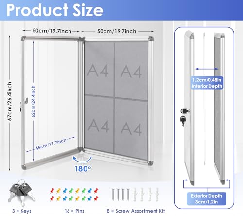 SWANCROWN Fabric Bulletin Board Enclosed Wall-Mounted Display Case for Office Classroom Home,26x20inch(4xA4) image 2