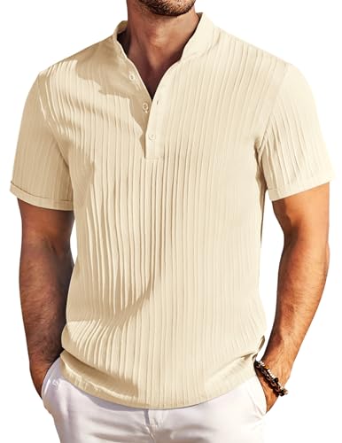 COOFANDY Men's Linen Short Sleeve Henley T-Shirt Summer Beach Band
