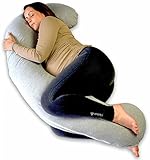 Ella Schwangerschaftskissen J-förmiges XXL, Seitenschläferkissen, Stillkissen mit Waschbarem Bezug, Stützkissen, Komfortkissen, Körperkissen (Jersey-Baumwolle Oeko-TEX bezug, Grau, 155 x 80 cm)