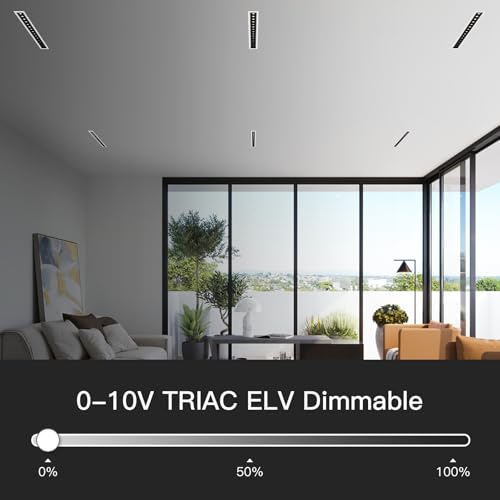 Image of 20W Recessed Linear LED Lighting, 3000K 1200LM Spotlightwith Beam Angle Adjustable, Downlight Indoor with TRIAC /ELV /0-10V Dimable ETL Driver in Junction Box (Ra95 /36 /White Trim Black Body)