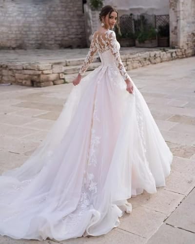 Lace Mermaid Wedding Dresses for Bride 2025 Long Sleeve Beach Bridal Gowns Satin Boho Bridal Dresses3