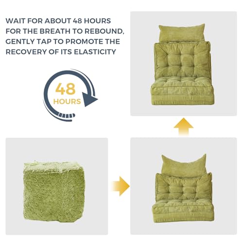 Image of MAXYOYO Folding Sofa Bed, Tufted Bean Bag Bed with Pillows Floor Couch for Adults, Extra Thick and Long Floor Sofa, Single Couch for Bedroom Living Room, Green, 30x91 Inch