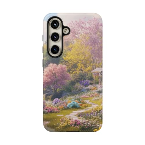 Coque Samsung S24 motif cottage fleuri et cascade en finition mate rigide