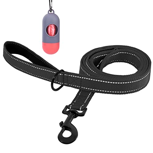 Bolux 5ft Dog Leash, Heavy Duty Rope Leash with 2 Padded Handle – Pet Training Lead with 3M Reflective Double Handle for Traffic Control Safety, Perfect for Large Medium or Small Dog (Black)
