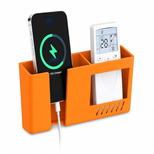 Image of CERLINK Wall Mounted Mobile Charging Stand | Multi-Functional Phone & Storage Holder | Bedside Organizer Rack for Bedroom & Office (Orange)