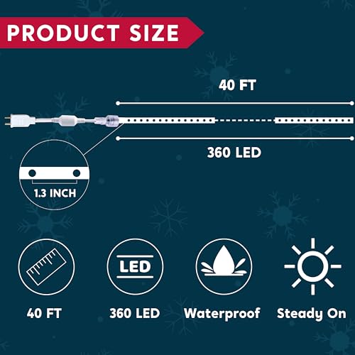 Joiedomi 31580 40Ft Led Candy Cane Rope Lights, Waterproof Outdoor 360 Led Christmas Decor Lights thumb #4