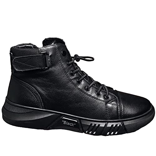 Mens Italian High-Top Leather Boots,Autumn&Winter New with Side Zipper Chukka Boots Non-Slip Softsole,Shock Absorption,Velvet