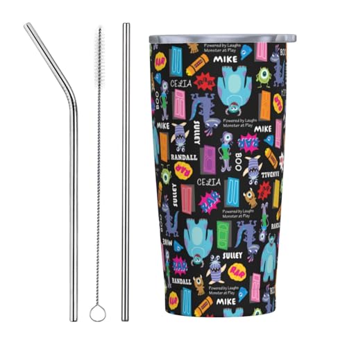 モンスターズ インク マイク サリー(1) ストロー&ストローブラシ付き マグカップ コーヒーカップ 600ML コンビニカップ タンブラー ステンレス製 保冷 保温 車用 蓋付き 持ち運び 水筒 大容量 直飲み 人気 プレゼント Straw Three-