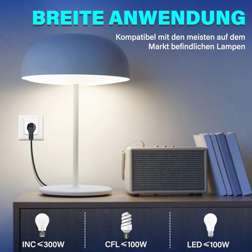 BrightArk Dimmer Steckdose Mit Fernbedienung, 30M Reichweite, 1 Steckdose + 1 Fernbedienung Zum Dimmen für LED/INC/CFL Glühlampen Weiß