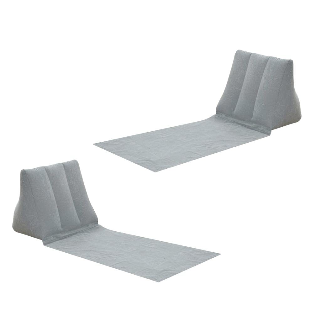 bnf® Inflating Beach Lounger Back Pillow Cushion Chair Air Bed | 2 Pieces Lightweight Portable PVC Flocking Pillow for Outdoor and Indoor Use | Ultra-Comfort Support & Breathable Design (Gray, 150cm)